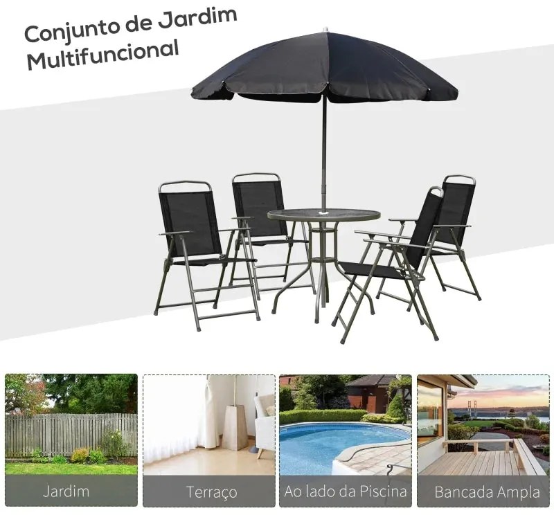 Conjunto de Refeição Shilla - 4 Cadeiras, 1 Mesa e 1 Guarda Sol