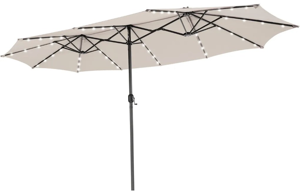 Guarda-sol Jardim dupla face de 470 cm com 48 luzes LED Painel solar de carregamento automático Sistema de manivela Bege