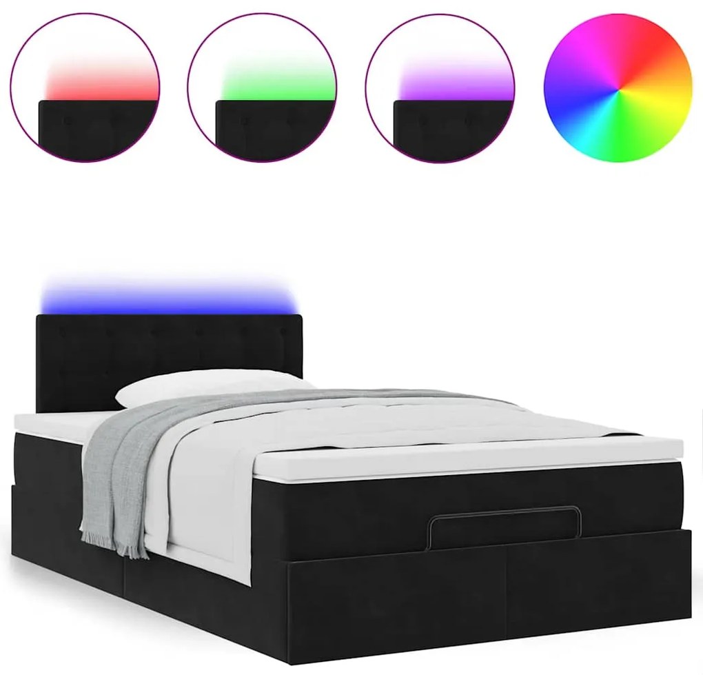 Estrutura de cama otomana com colchão 120x200 cm veludo preto