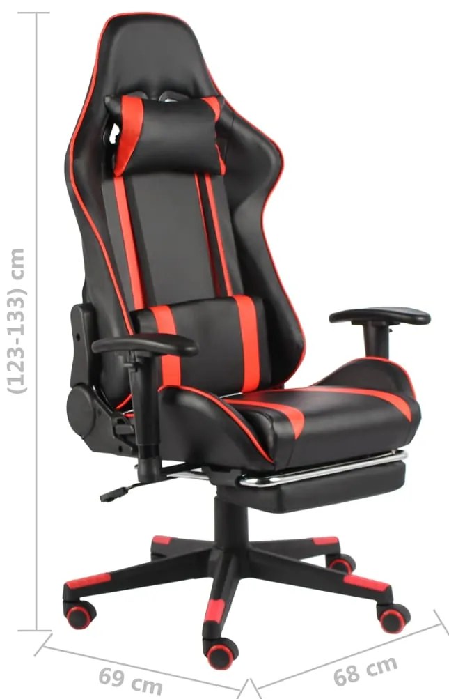 Cadeira de gaming giratória com apoio de pés PVC vermelho
