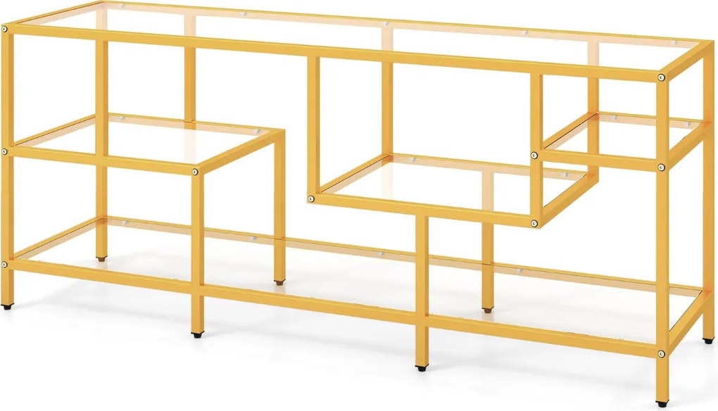 Móvel para TV até 65'' Retangular 147 x 40 x 62 cm ou Mesa apoio com Estantes de Vidro Temperado Centro de Entretenimento para Sala de Estar Dourada