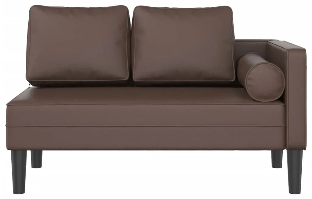 Chaise longue com almofadões couro artificial castanho