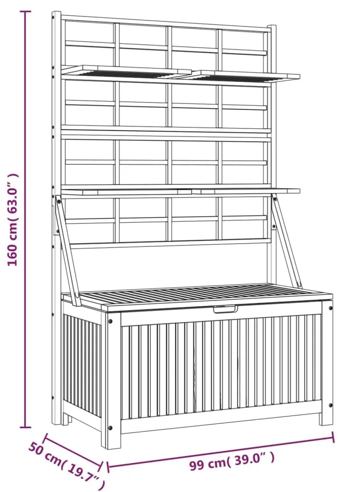 Caixa de arrumação c/ treliça 99x50x160cm madeira acácia maciça