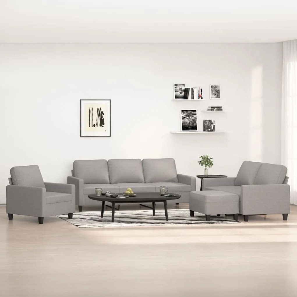 vidaXL 4 pcs conjunto de sofás com almofadões tecido cinzento-claro