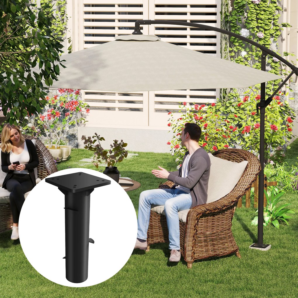 Base retangular para guarda-sol, suporte metálico enterrado para terraço ou piscina, 16,5 x 16,5 x 40 cm, cinzento escuro