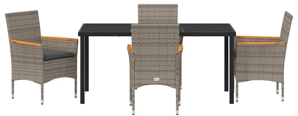 Conjunto de jantar de jardim de 5 peças com almofadas cinzas em rattan