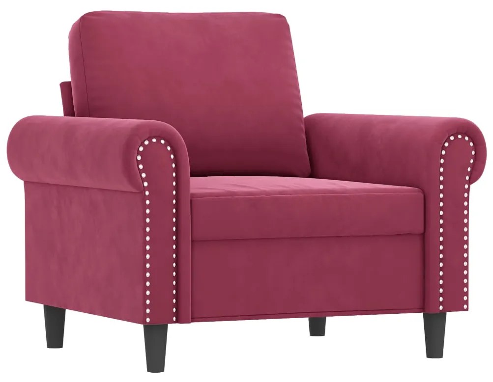 3 pcs conjunto de sofás com almofadas veludo vermelho-tinto