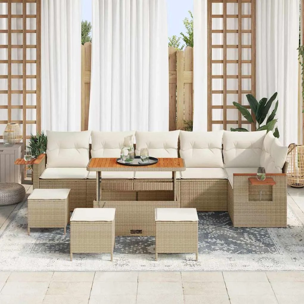Conjunto de Sofá de Jardim com 10 Peças e Almofadas VidaXL Bege Polira