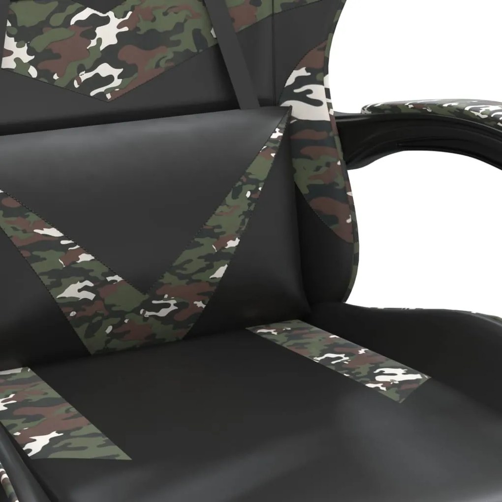 Cadeira gaming giratória couro artificial preto e camuflado