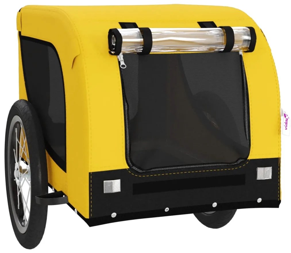 Reboque bicicleta p/ animais tecido oxford/ferro amarelo/preto