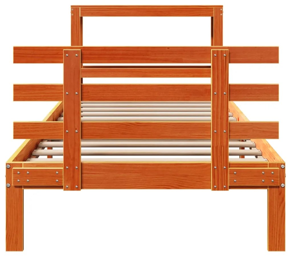 Estrutura cama c/ cabeceira 90x190 cm pinho maciço castanho-mel