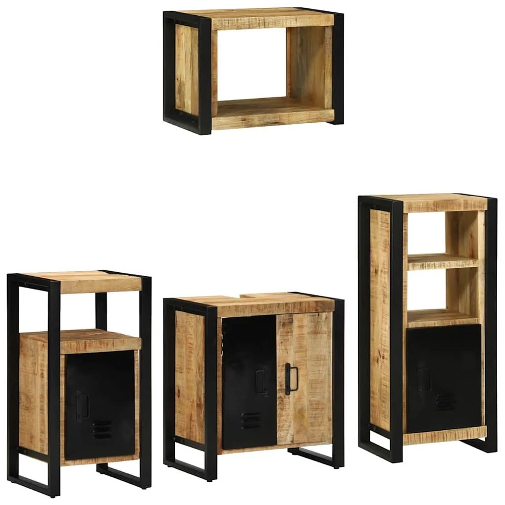 Conjunto de Móveis para Banheiro 4 pcs Madeira de manga maciça