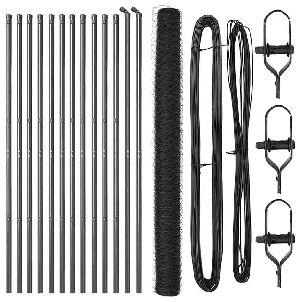 Conjunto de Cercas Conjunto de 2 Cinza Metal 25 x 1,5 m Durável