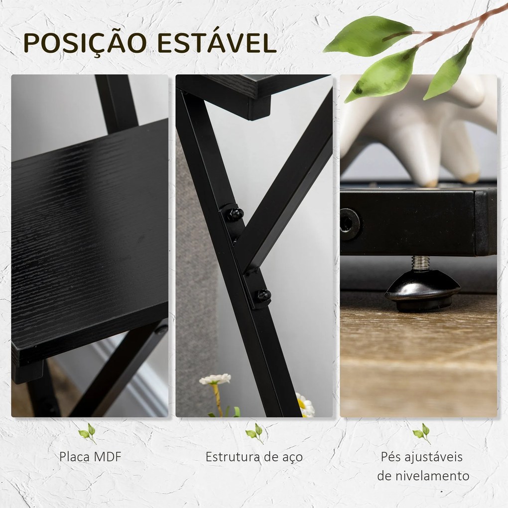 Suporte para Plantas de 4 Níveis Prateleiras de Madeira para Vasos de Plantas para Interior e Exterior 53x24x119,5cm Preto