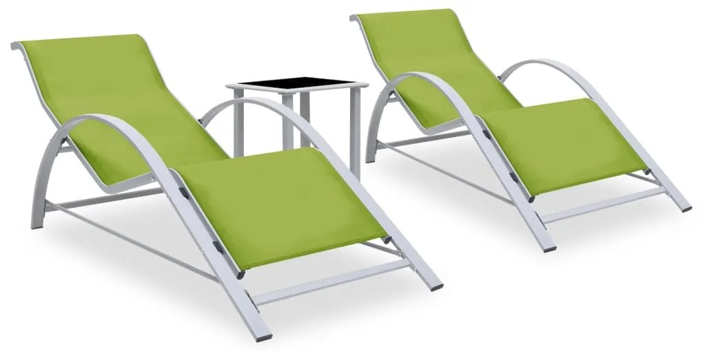 vidaXL Espreguiçadeiras com mesa 2 pcs alumínio cor verde