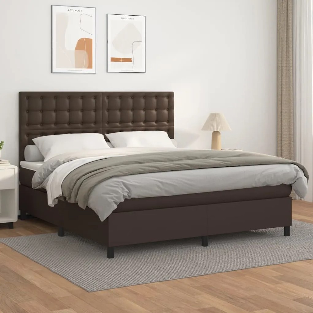 vidaXL Cama com molas/colchão 160x200 cm couro artificial castanho