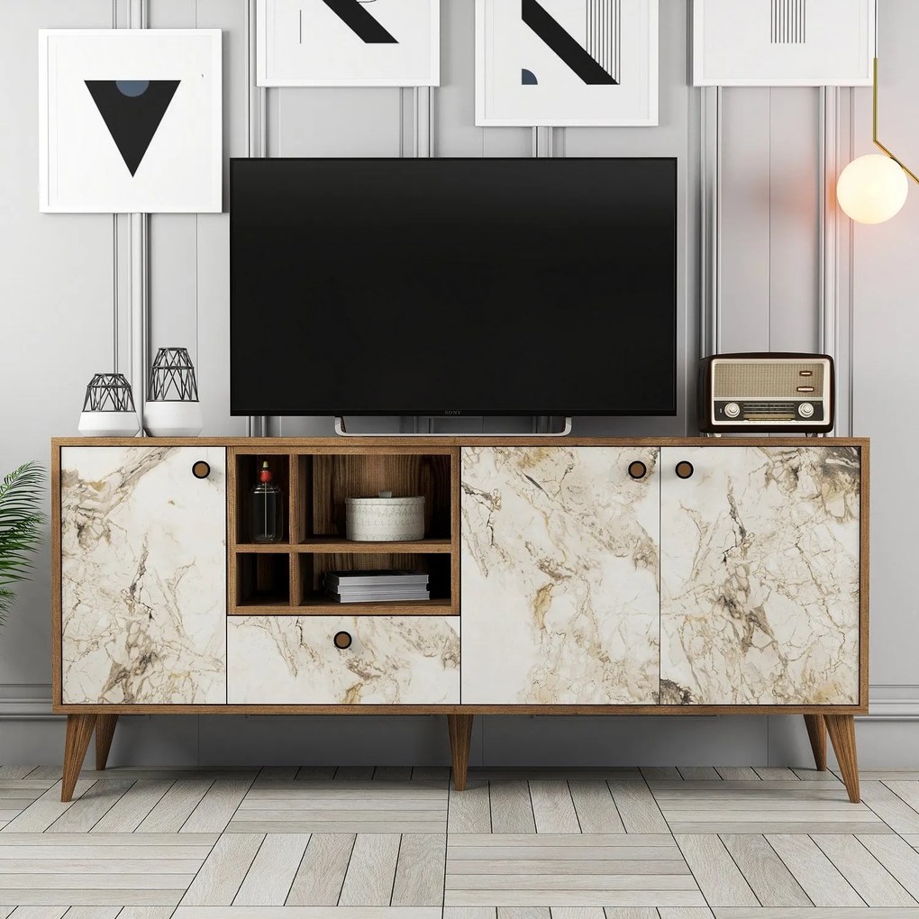 Console Napoli – Mármore Branco e Nogueira – 180x81x35 cm