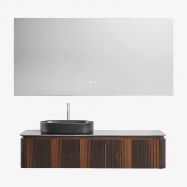 Conjunto De Móvel De Casa De Banho Suspenso 160x55 Cm Em Madeira Lavena Madeira Escura & Oval Aço Inoxidável - Sklum