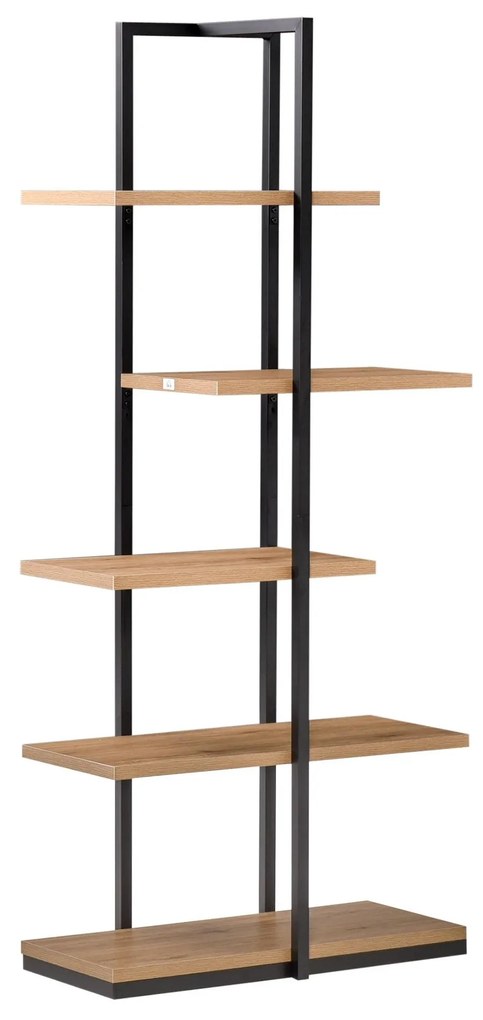 HOMCOM Estante Estilo Industrial de 5 Níveis Estante para Livros Metálica com Desenho Assimétrico 80x39x179,5cm Madeira e Preto | Aosom Portugal