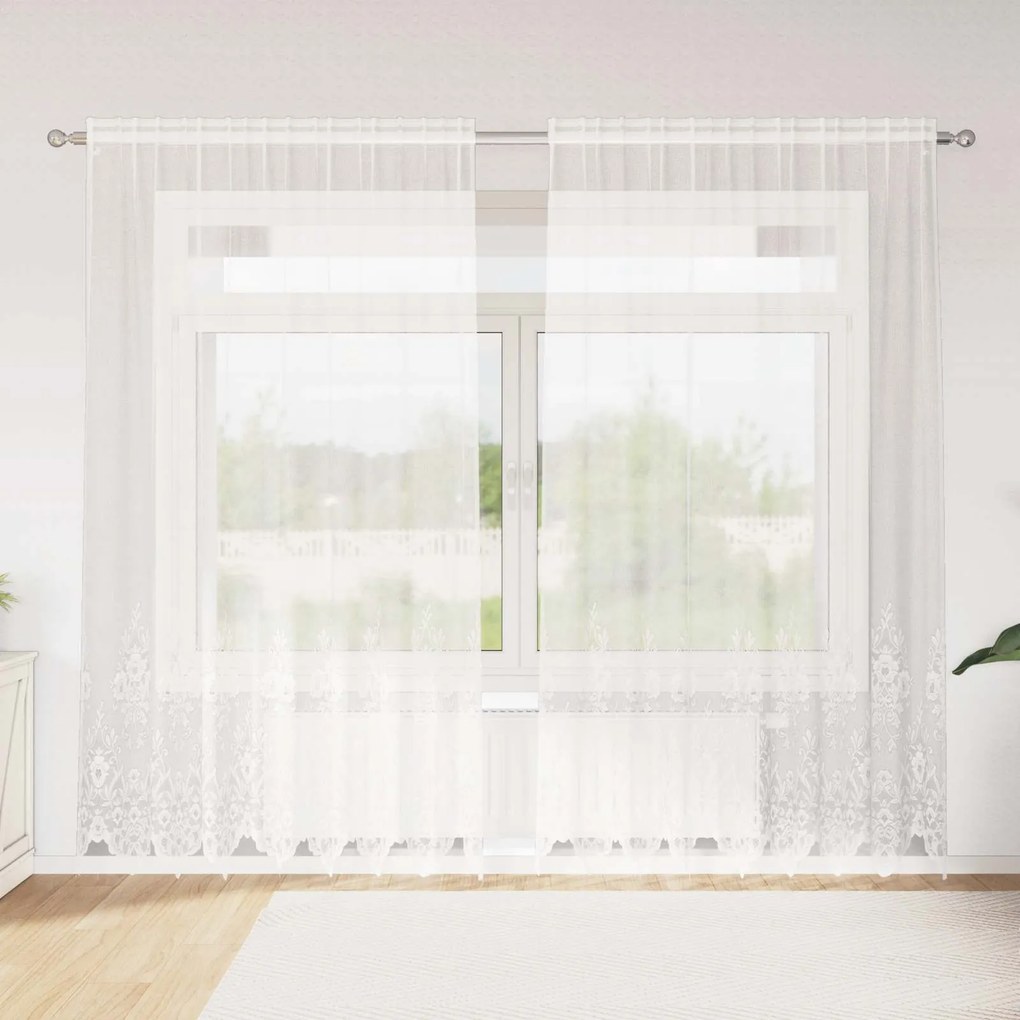 vidaXL Cortina de Renda com cortinas Branco 245 x 200 cm Poliéster