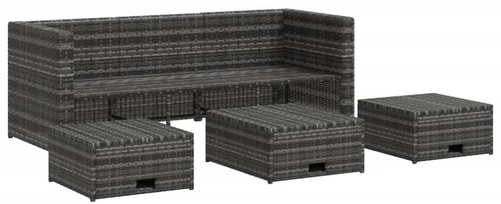 4 pcs conjunto lounge de jardim c/ almofadões vime PE cinzento