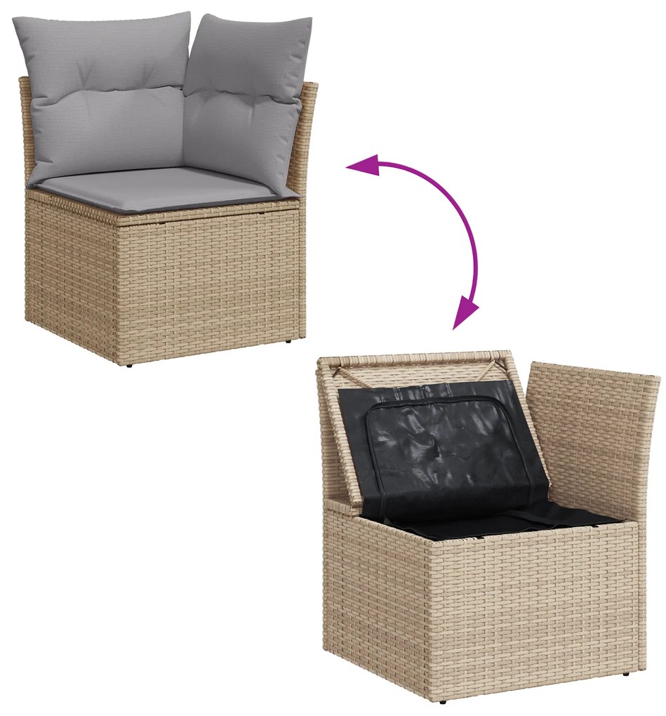 Conjunto de Sofá de Jardim vidaXL com 6 Peças e Almofadas Bege de Ratt