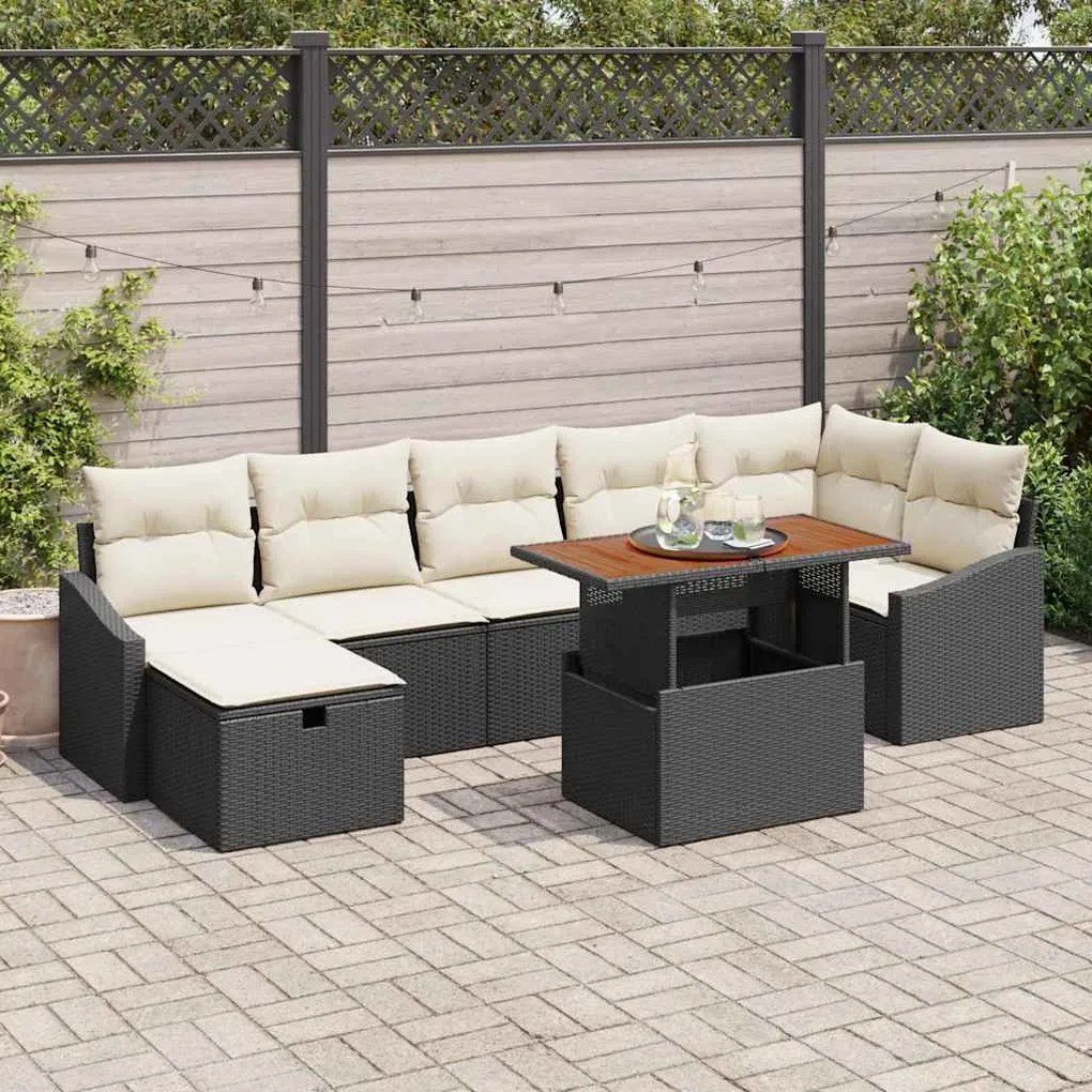 vidaXL Conjunto de Sofá de Jardim com almofada 8 pcs Preto vime PE