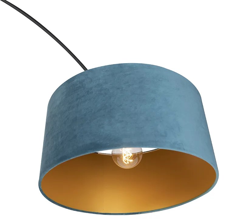 Candeeiro de arco preto com abajur em veludo azul com dourado 50 cm - XXL Moderno