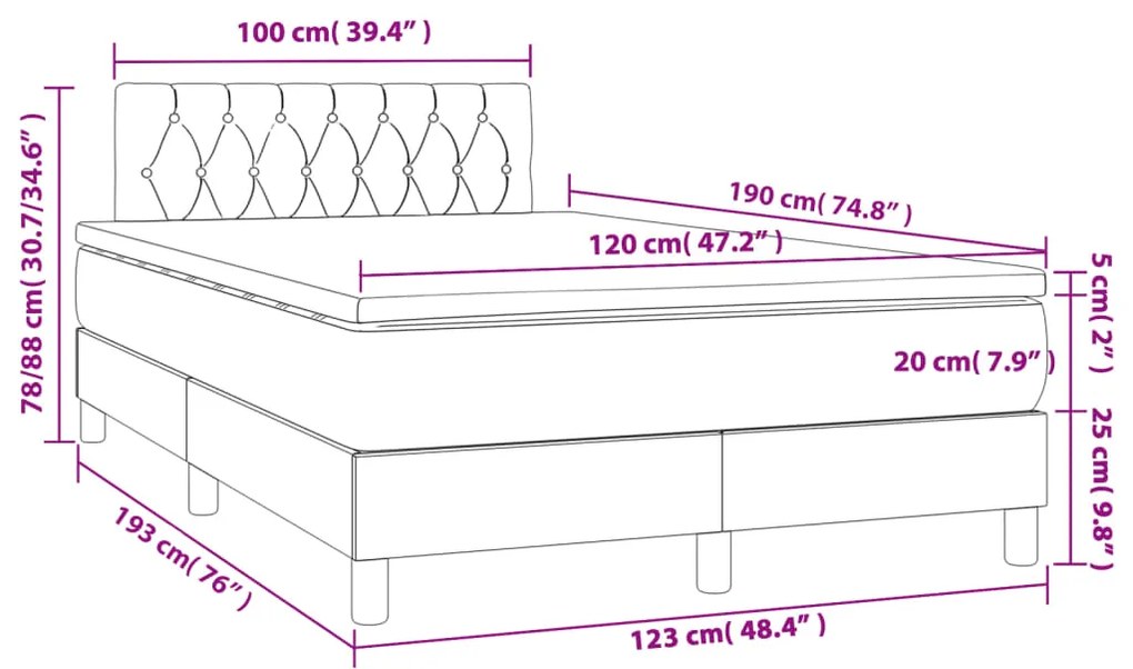 Cama boxspring com colchão 120x190 cm veludo cinzento-escuro