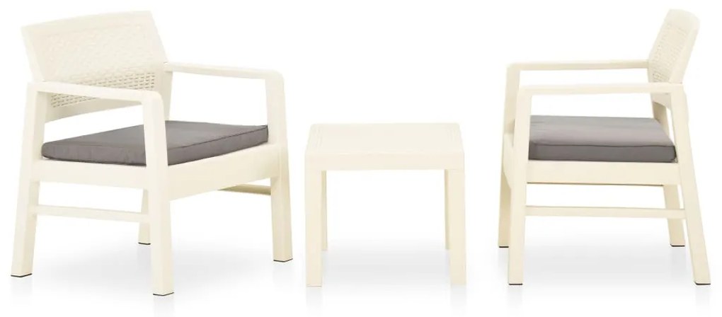 vidaXL 3 pcs conjunto lounge de jardim com almofadões plástico branco