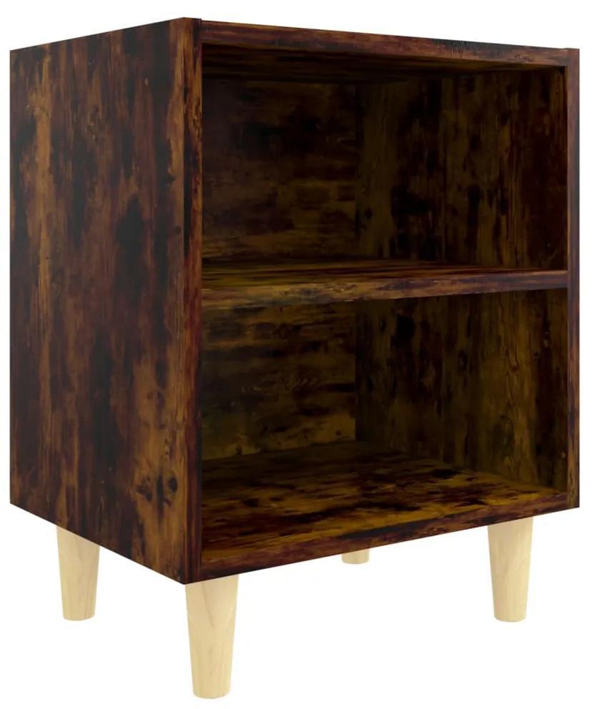 Mesa cabeceira pernas de madeira 40x30x50 cm carvalho fumado