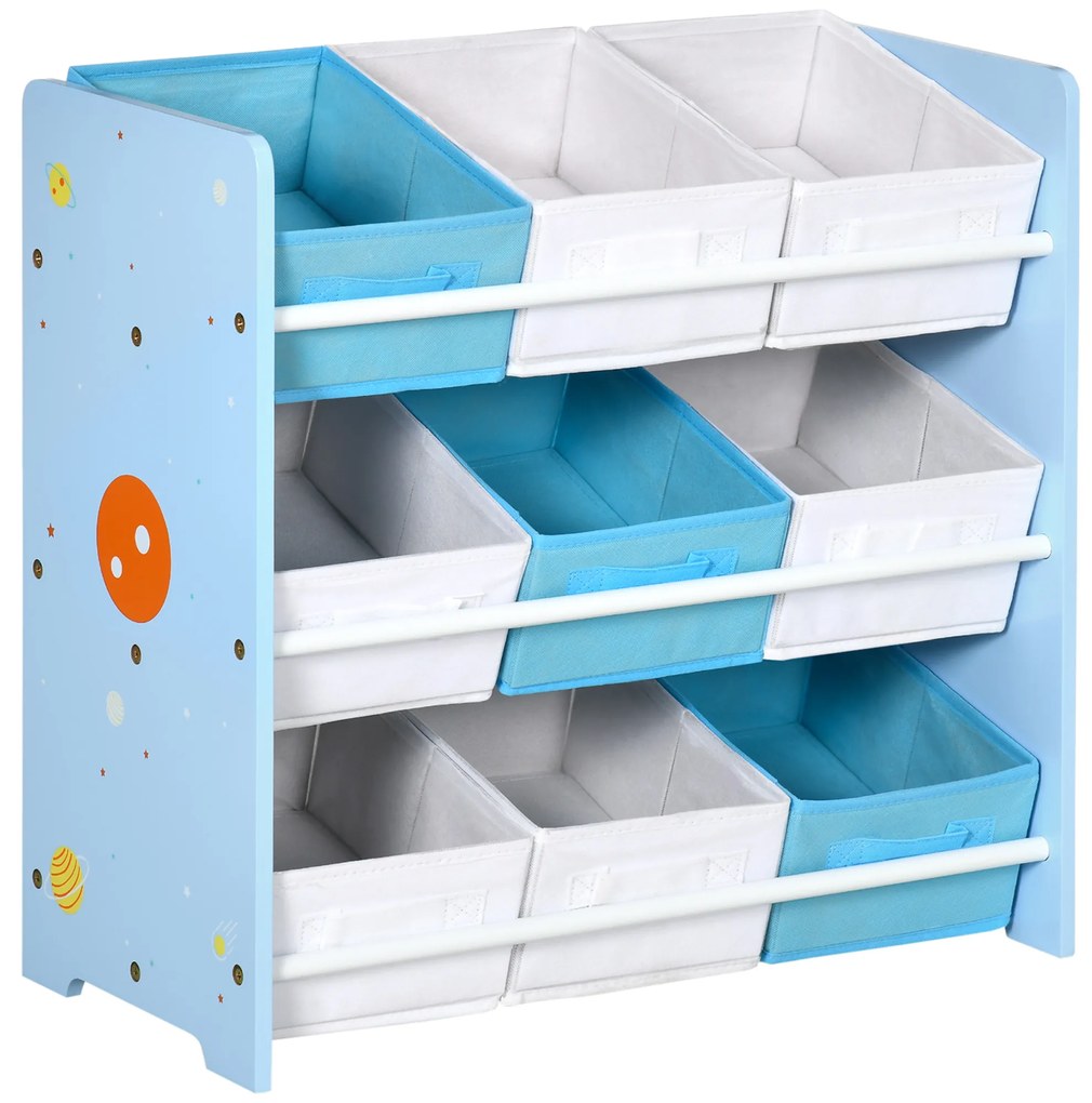 ZONEKIZ Estante Brinquedos 9 Caixas Tecido Amovíveis Organizador Prático Espaço Armazenamento 63x30x60 cm Azul Moderno | Aosom Portugal