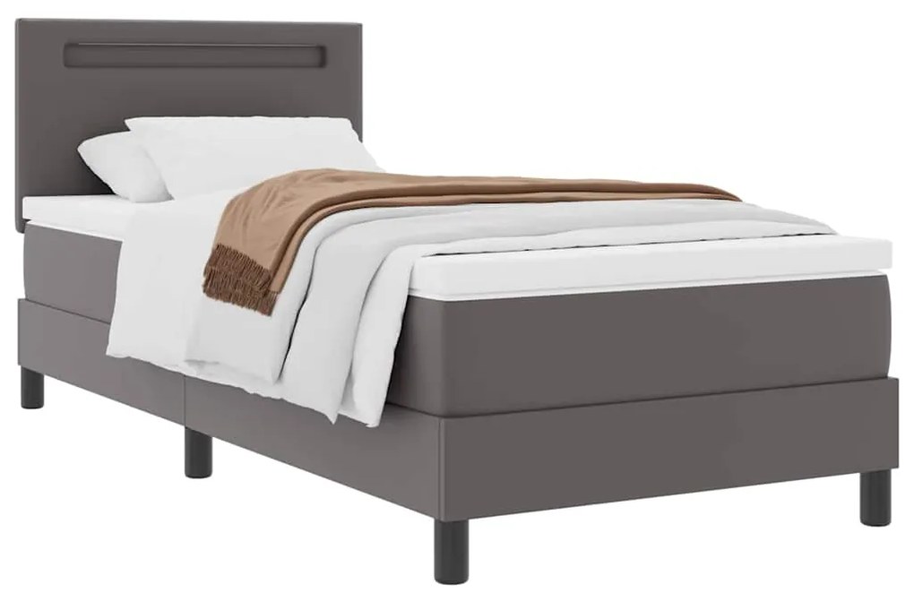 Cama Box com luzes de tira LED Manual Cinza e Branco 90 x 190 cm