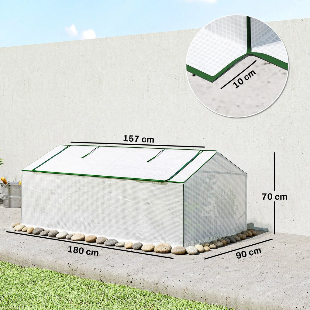 Mini Estufa de Jardim em Túnel, 180 x 90 x 70 cm, Cobertura Impermeável Anti-UV, Branco