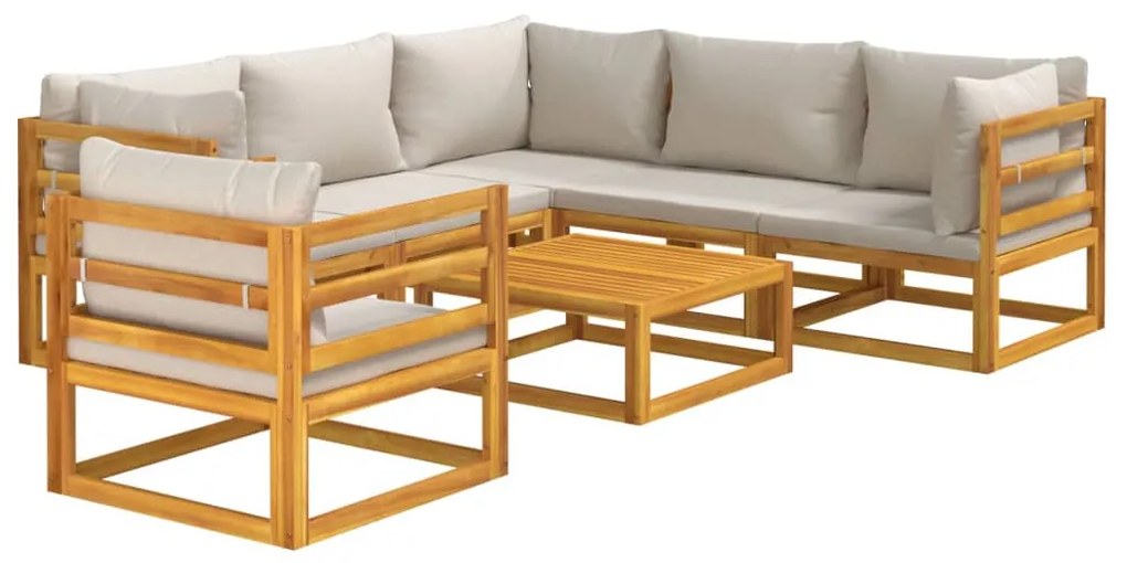 7pcs conjunto lounge de jardim madeira c/almofadões cinza-claro