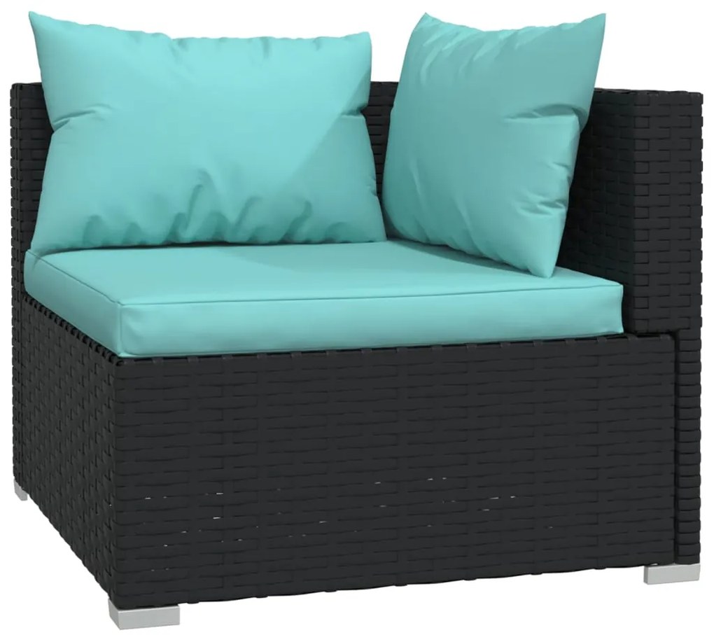5 pcs conjunto lounge de jardim c/ almofadões vime PE preto