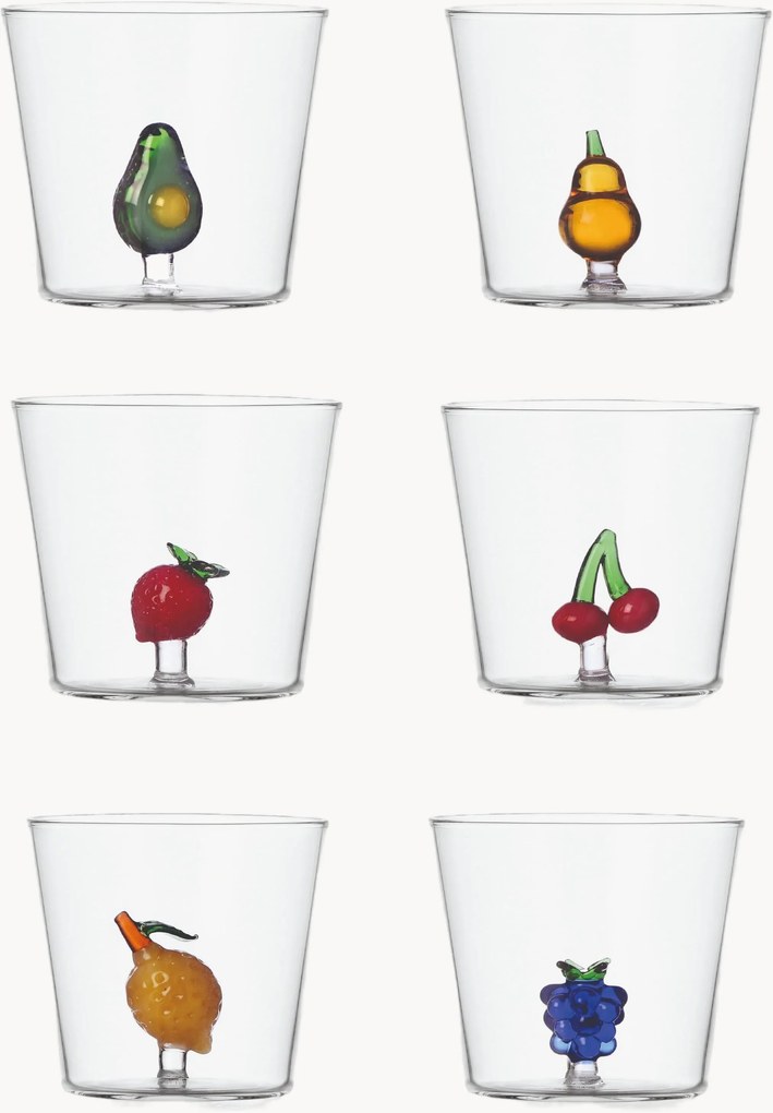 Copos em vidro de borossilicato artesanais Fruits & Flowers, conjunto de 6