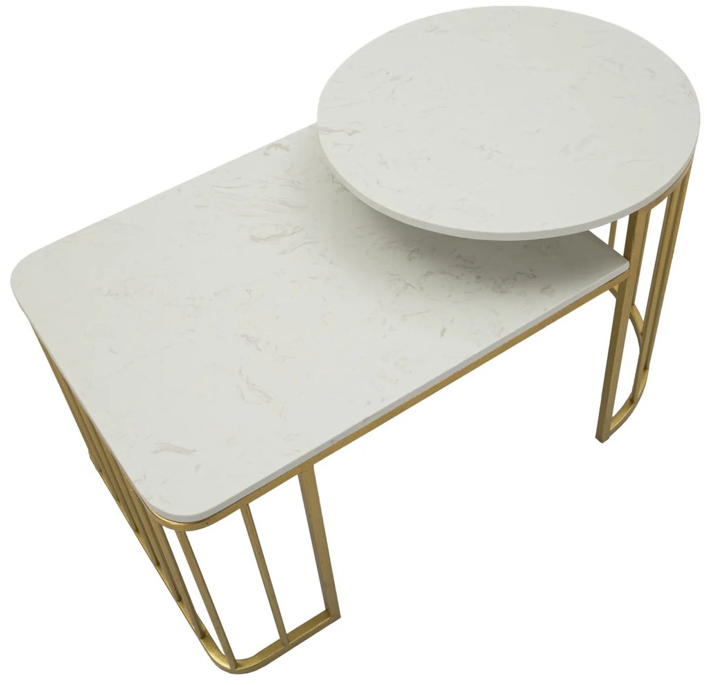 MESA DE CENTRO ANKARA 90X50X50 CM DOURADA E BRANCA
