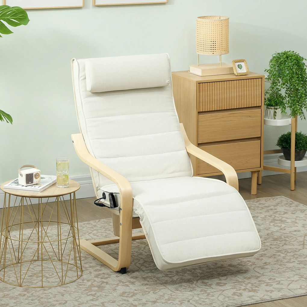 Poltrona de sala de estar, poltrona relaxante com massagem e aquecimento, encosto alto, apoio para a cabeça e apoio para os pés, 67 x 95 x 101 cm, cre