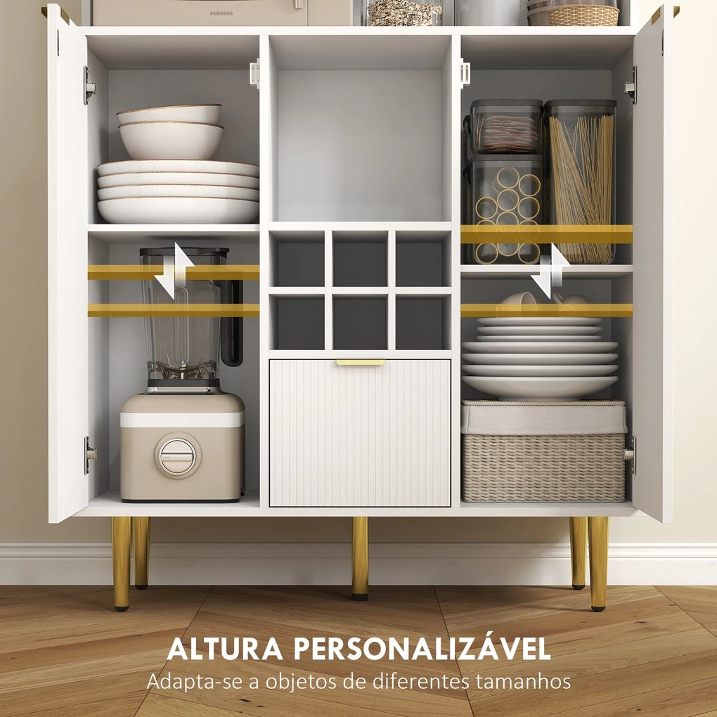 Armário de Cozinha Móvel Auxiliar de Cozinha Armário Alto com 3 Portas de Vidro Suporte para Garrafas 100x40x180 cm Branco
