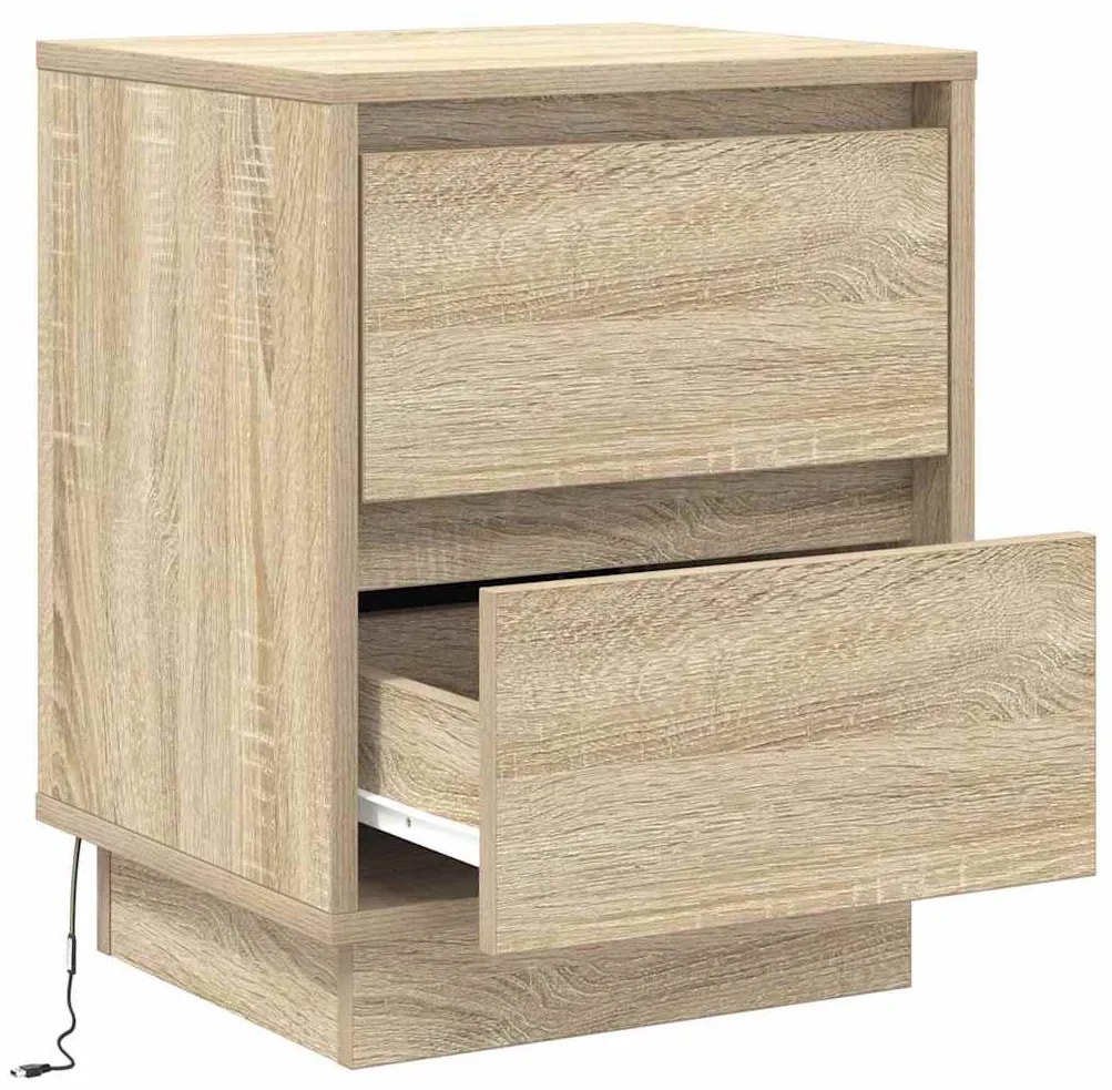 Mesa de Cabeceira com Luzes LED Carvalho Sonoma 39x34,5x50 cm