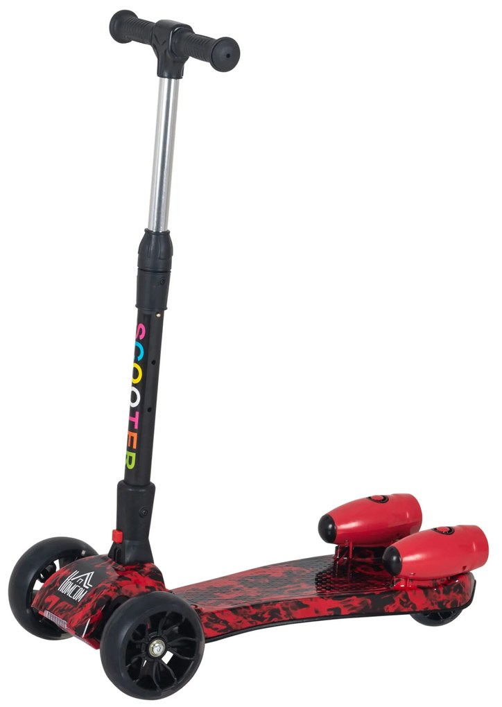 HOMCOM trotinete dobrável com altura ajustável em 4 níveis com luzes musicais Nevoeiro de água para crianças acima de 3 anos 61x26x63-81 cm Vermelho