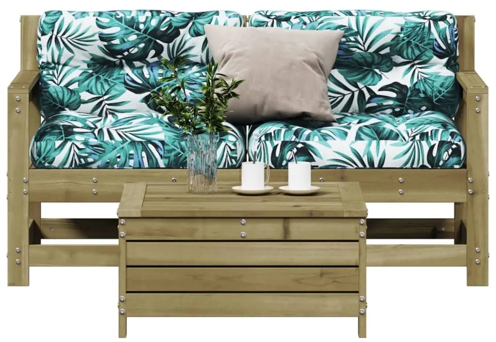 3 pcs conjunto lounge de jardim c/ almofadões pinho impregnado
