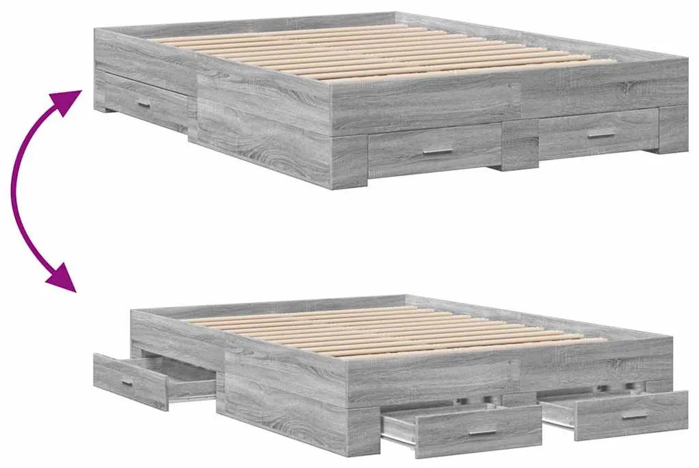 Estrutura de cama c/ gavetas derivados madeira cinza sonoma