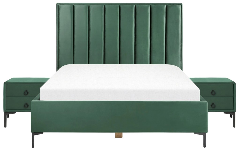 Conjunto de quarto em veludo verde escuro 160 x 200 cm SEZANNE Beliani