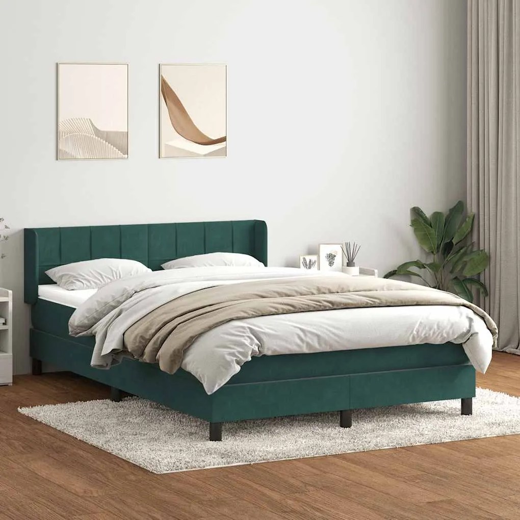 vidaXL Cama box spring com colchão 160x210 cm veludo verde escuro