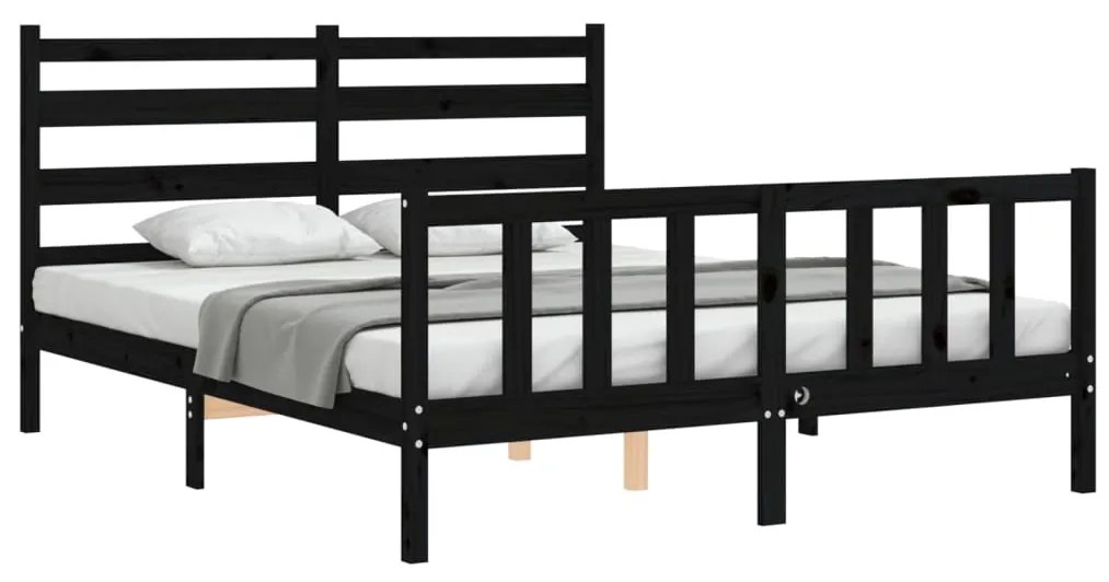 Estrutura de cama King Size com cabeceira madeira maciça preto