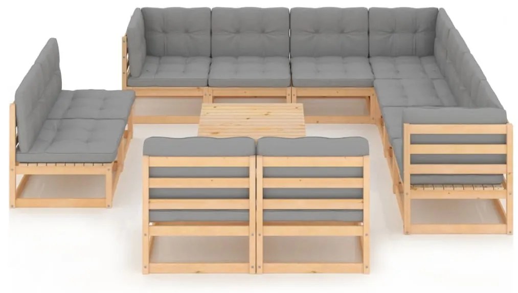 12 pcs conjunto lounge de jardim com almofadões pinho maciço