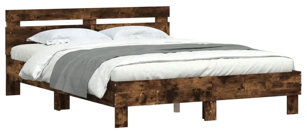 Estrutura cama c/ cabeceira/luzes LED 140x200cm carvalho fumado