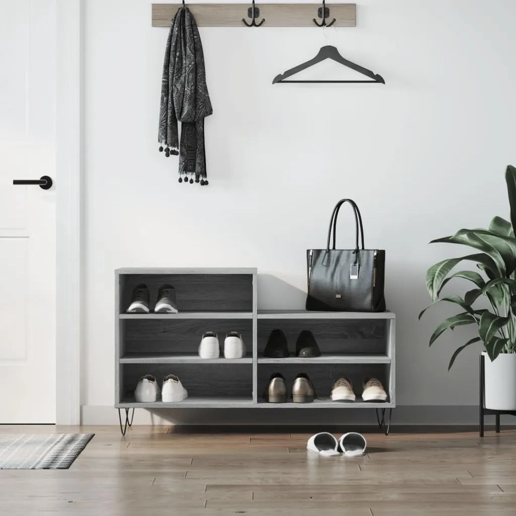 vidaXL Sapateira 102x36x60 cm derivados de madeira cinzento sonoma